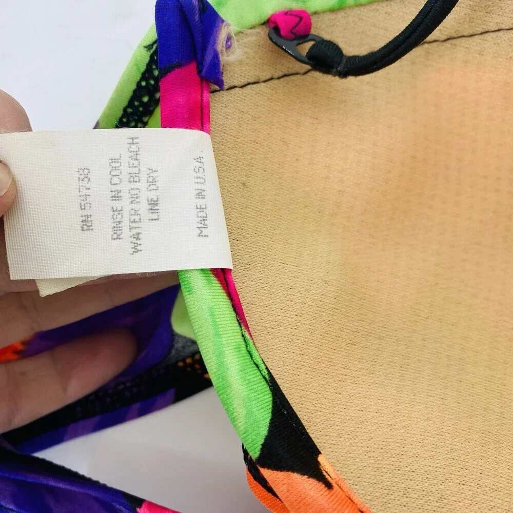 Vintage La Blanca 80's Moulded Cup Swim Top Made in USA Colorful Floral Knot 14